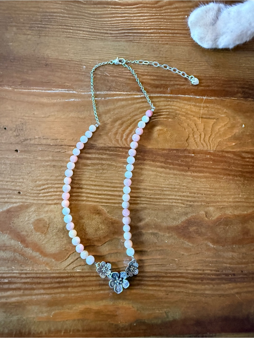 Brighton Pink and White Beaded Necklace with Floral Pendant